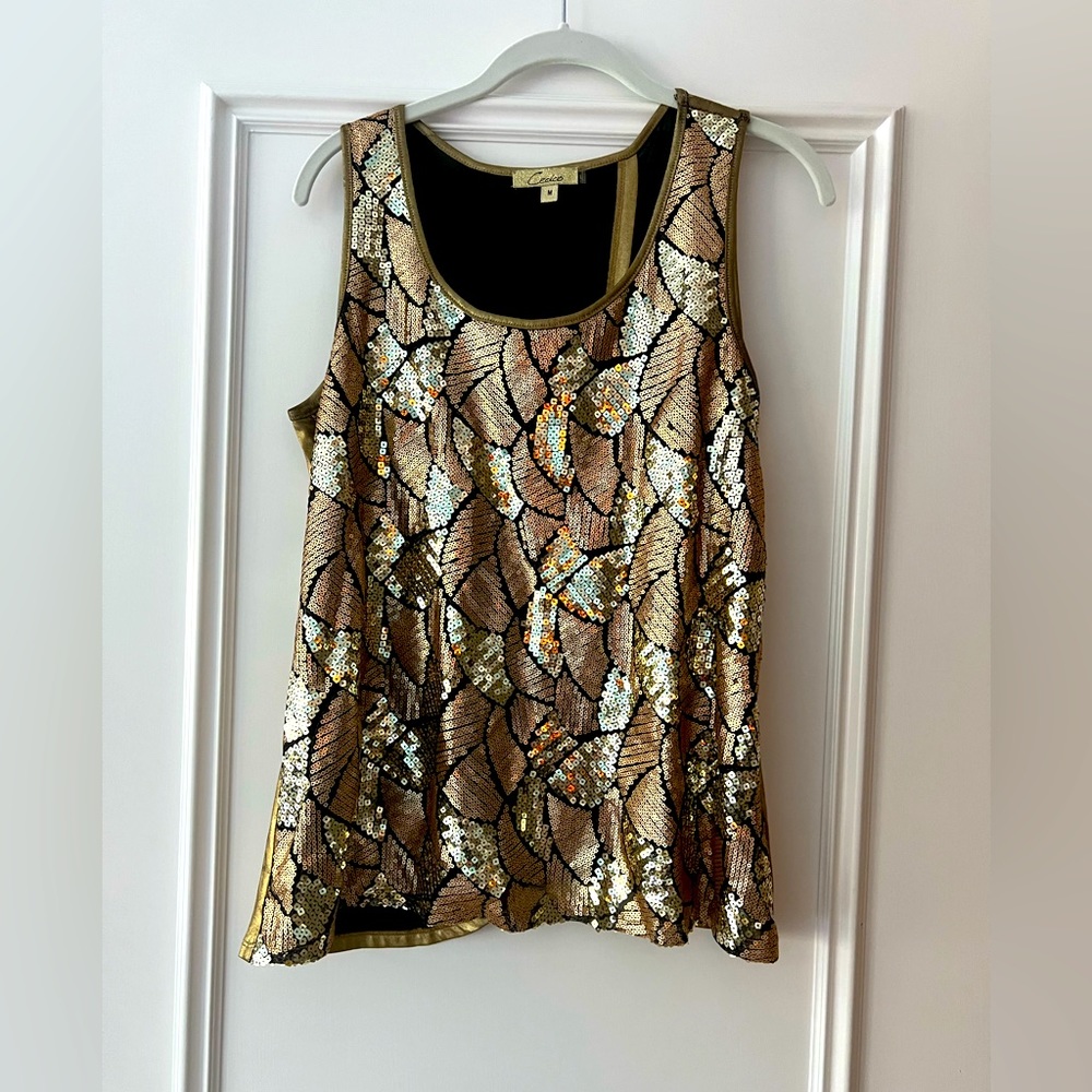 Cecico Gold and black sequin open back top